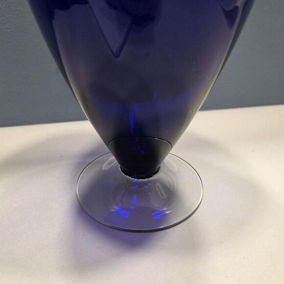 Vintage Large Cobalt Blue & Clear  Glass VASE 9.5 Inches Tall - Picture 4 of 10